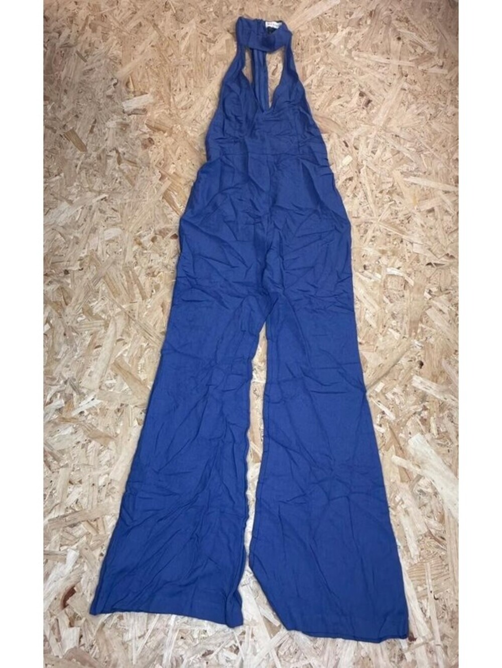 L'Atiste by Amy Womens Halter Neck Jumpsuit Blue Wide Leg Size
